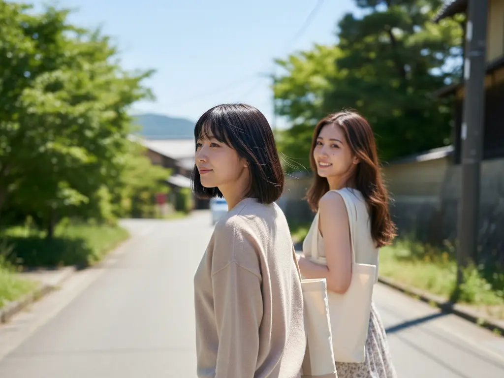 女性二人が歩いてる