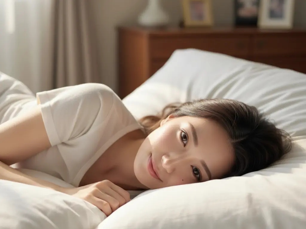 ベッドで横になる女性