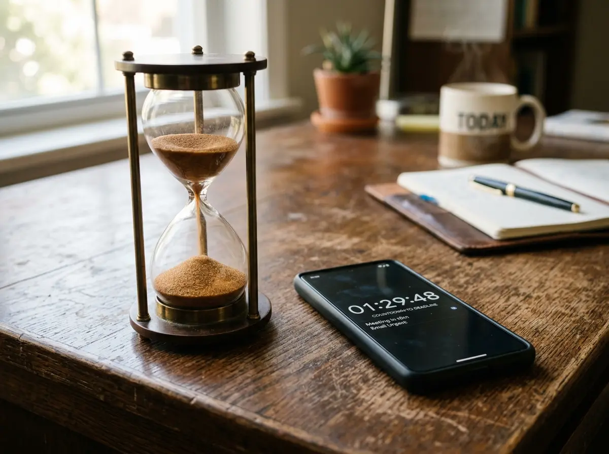 時間が刻一刻と迫るスマホと砂時計