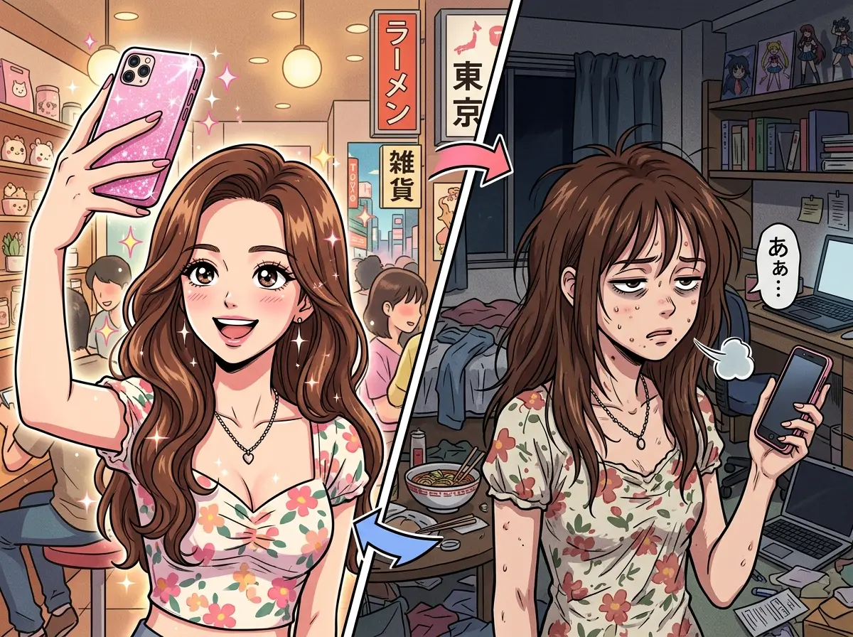 スマホのカメラ越しに見ると美人なのに、スマホを下げた瞬間に現実に引き戻される